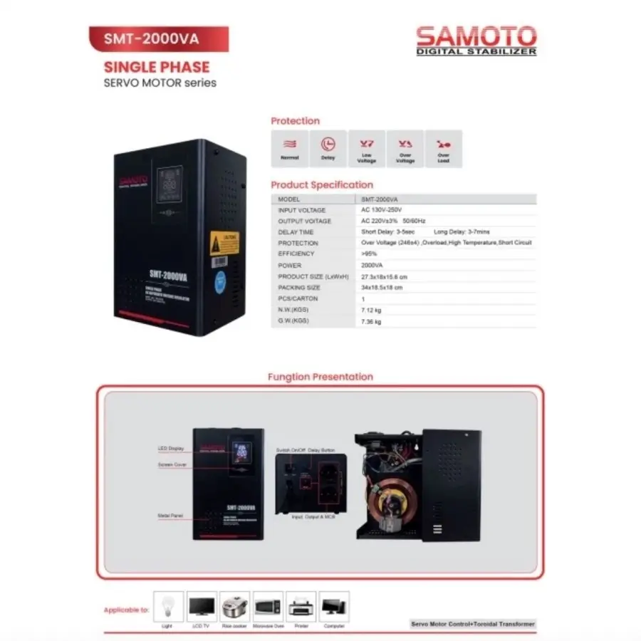 Stabilizer 2000VA Samoto SMT2000 2000VA Soft Start 130-250V