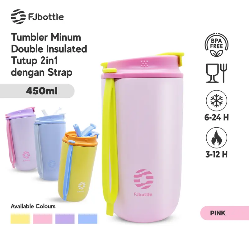 FJBottle - JellyCup Botol Minum Tumbler 450ML Double Insulated Tutup 2in1 Kitchenware Water 0
