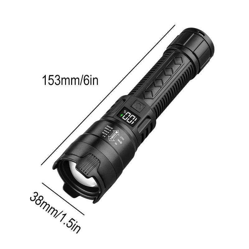Product Introduction of Lampu Suluh LED, Boleh Zum, Jenis-C Boleh Dicas Semula, Obor Sangat Terang, Paparan Kuasa Digital, Sesuai untuk Perkhemahan dan Kembara Luar, Lampu Suluh 22