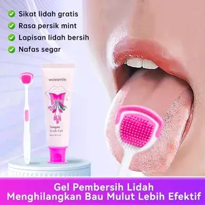 Wowsmile Gel Pembersih Lidah - Gratis Sikat Lidah - Rasa Peach Mint - Menghilangkan Bau Mulut - Membersihkan Lidah - Nafas Segar -