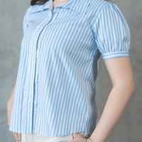 Gambar FAME | 9221590/1 | Striped Puff Short Sleeve Top | Blouse Lengan Pendek, Atasan Garis | Ready Stock - Biru, M dari FAME Official Kota Surabaya 4 Tokopedia