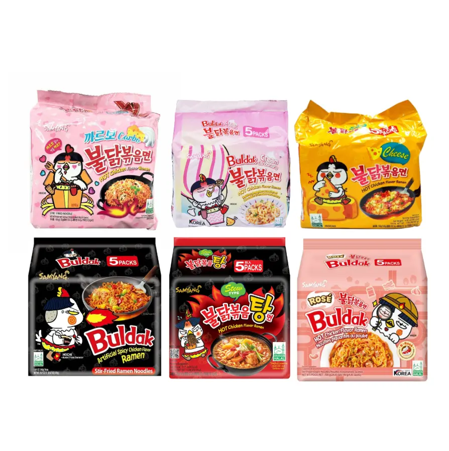 [BUNDLE OF 2] SAMYANG HOT CHICKEN RAMEN INSTANT NOODLE 5 PACK, CARBONARA, CREAM CARBONARA, CHEESE, ORIGINAL SPICY, STEW, ROSE 5X140G carbonara  noodles