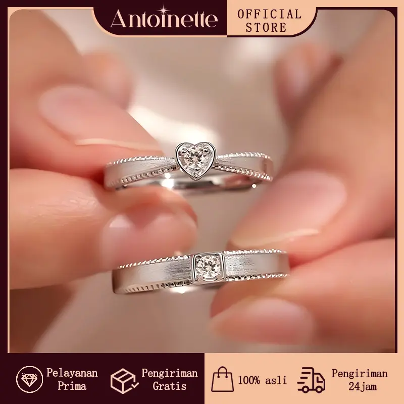 Antoinette Jewelry Cincin Couple Pasangan S925 Silver "Signal Hati" - Desain Matte Unik & Adjustable, Cincin Tunangan Mewah untuk Ajakan Menikah​​​​