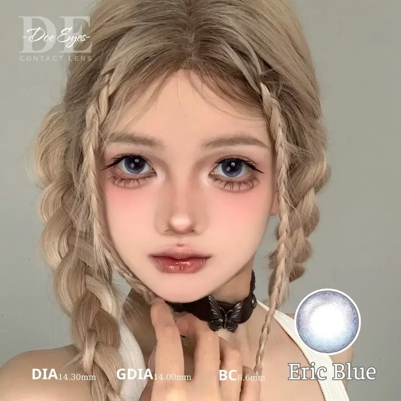[Eric Blue] Kính áp tròng Doe Eyes - lens xanh dương 14.30mm - cận 0-7 độ KÈM KHAY
