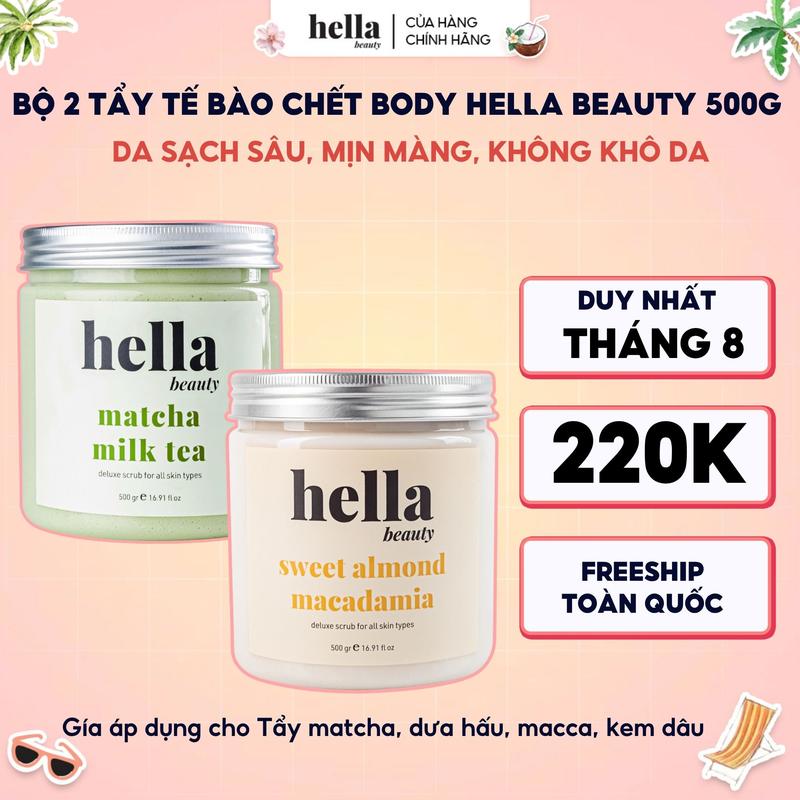Bộ 2 Tẩy tế bào chết body Hella Beauty 500g giúp làm sạch sâu hỗ trợ dưỡng sáng da