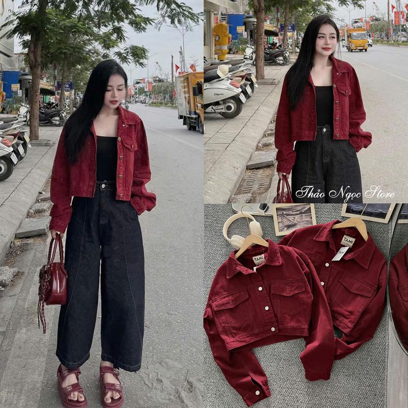 Áo khoác jean nữ croptop 2 túi nắp tay dài chất vải QC xịn! A3 THẢO NGỌC STORE