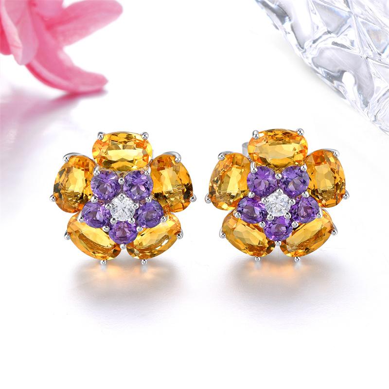 Natural Citrine Amethyst Sterling Silver Stud Earring 5.5 Carats Genuine Multicolor Gemstone Women Romantic Style Jewelry Gifts 3