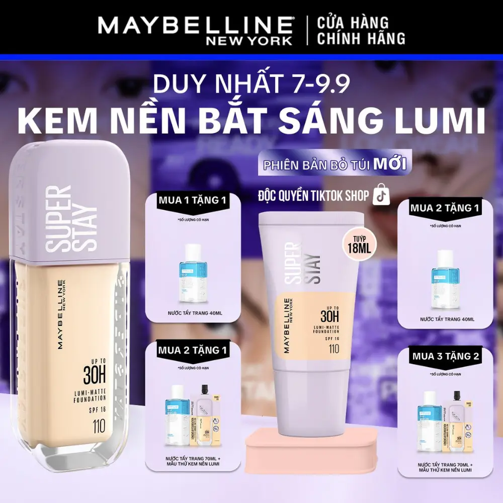 [MUA 1 TẶNG 1 QUÀ] Kem nền bắt sáng Superstay Lumi Matte 30H che phủ siêu nhẹ mặt Maybelline New York [KOL]
