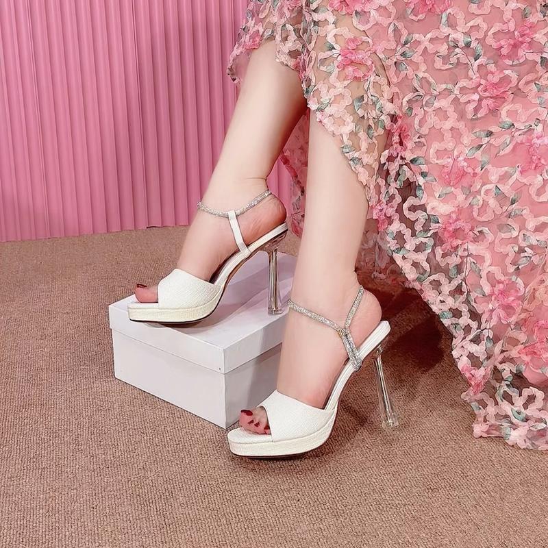  Giày cao gót nữ DARIUS - 87896 QC  1.5   Hàng fullbox  gót 11 phân - Giày SANDAL hở mũi quai ngang đính đá hở gót gót nhọn 