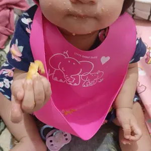 BABY BIB Celemek Makan Bayi Slaber Silikon Anak Bibs Karakter ELSA STITCH MICKEY MINI Karet Baby Burb Apron Silicon Anti Air Biru Bunda