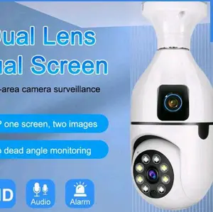 Kamera CCTV V380 E27A Tipe Bohlam Ganda Pelacakan Otomatis Penglihatan Malam 1080p IP Nirkabel dengan SD Garansi Audio Alarm Dual Lens Dual Screen