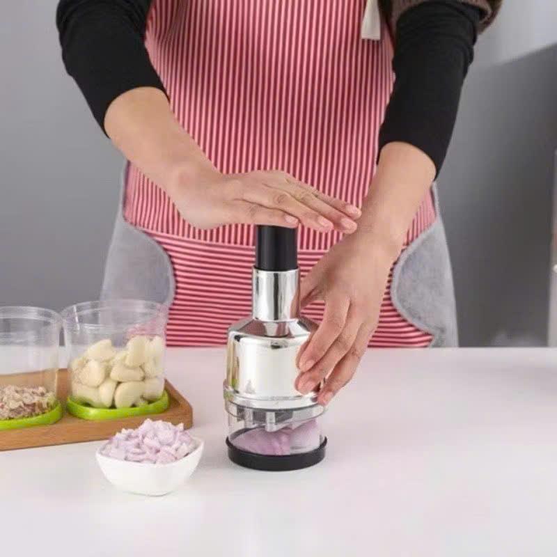 Dụng Cụ Băm Xay Hành Tỏi Ớt Nhà Bếp Nhựa & Thép Không Gỉ 304 Tiện Lợi Tiết Kiệm Thời Gian An Toàn Dễ Vệ Sinh 21.5cm x 8cm x 6cm