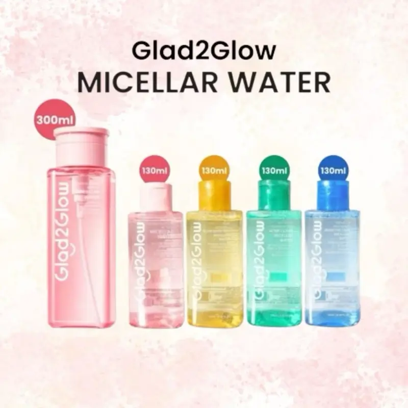 GLAD2GLOW Micellar Water 300ml / 130ml | Pembersih Wajah MakeUp Remover Cleansing Water Cleanser Muka Removal