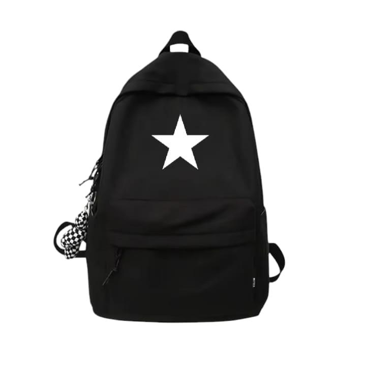 Tas Ransel Pria Distro motif bintang Simple Casual Basic Hitam untuk Sekolah dan Kuliah - Wanita 1
