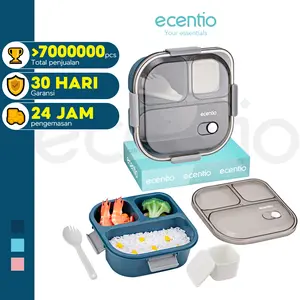 【Pengiriman 24 jam】【BPA FREE】ecentio  kotak bekal anti tumpah 3 grid 1100ml Kotak makan wadah bekal anti tumpah kotak sup 100ml Free Sendok Kitchenware