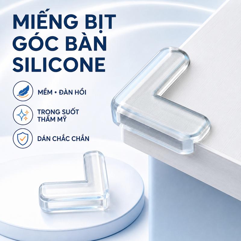 Bọc Cạnh Bàn Silicon - Miếng Bịt Che Góc Nhọn Trong Suốt Tránh Va Đập Cho Bé