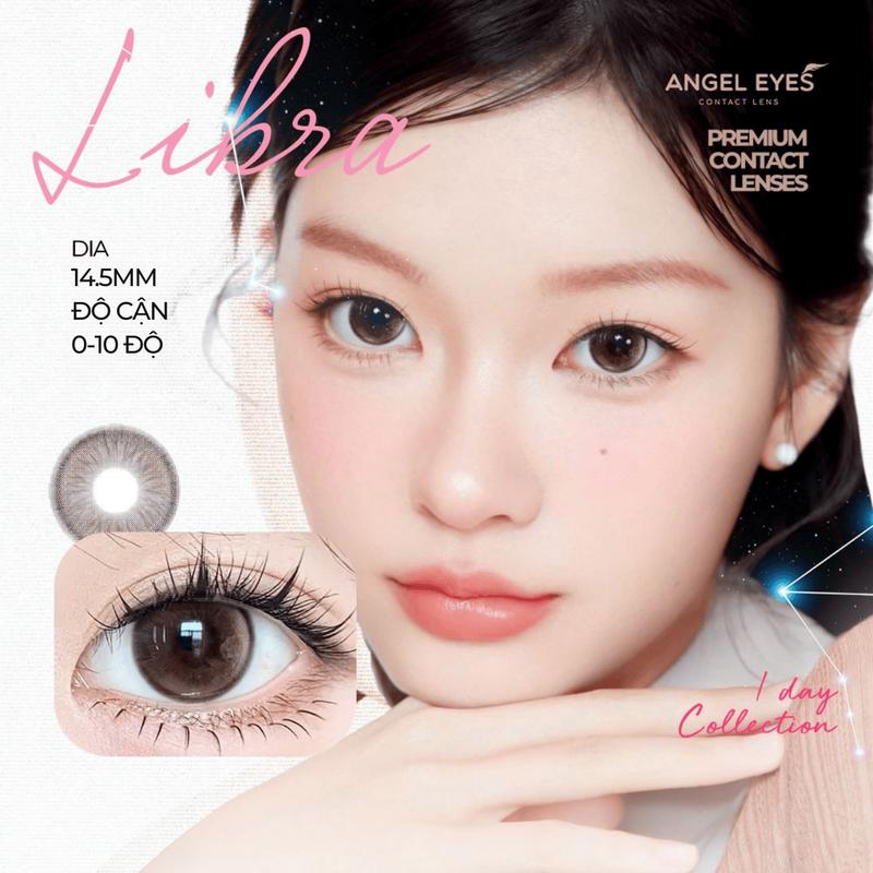 Lens nâu giãn tròng có viền 1 ngày LIBRA - nhãn hiệu Angel Eyes - Độ cận 0-10 - Dia 14.5mm