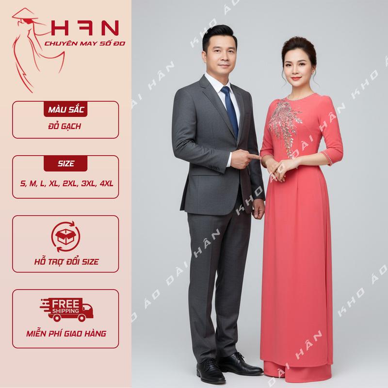  Áo Dài Thiết Kế Màu Đỏ Gạch Gam Màu Độc Lạ Nhẹ Nhàng Tay Bồng Che Khuyết Điểm Bắp Tay To Chất Liệu Chiffon 4 Tà - Nữ Dress Voan Sen Voi Women 