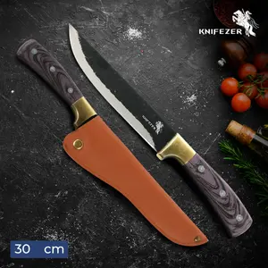 KNIFEZER Pisau Daging Stainless Steel 3Cr13 Forged Butcher Knife Large - Brown/Silver