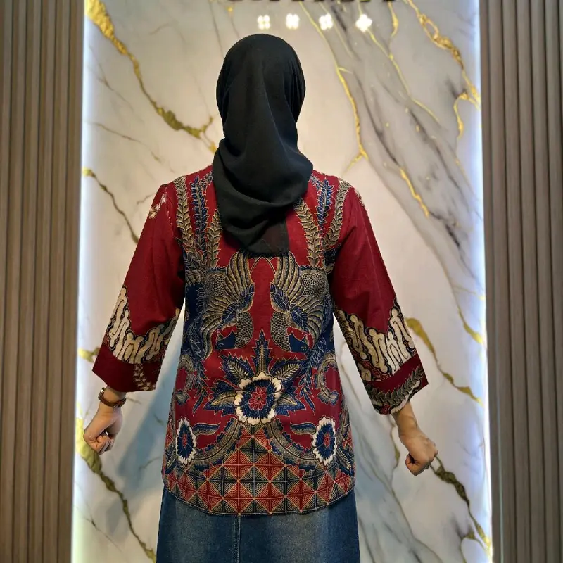 Blouse Batik BURUNG KEMBAR maroon model kancing depan full kancing lengan 7/8 By Batik Rama 3