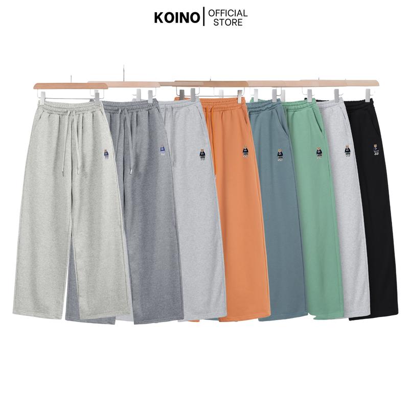   Deal hot màu mới  Quần suông ống rộng dài nỉ thêu gấu Koino nữ lưng Thun dây rút vải nỉ chân cua form rộng Pants Women 