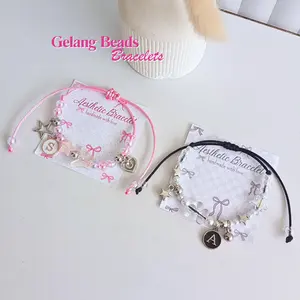 Gelang Inisial Beads Bracelets - Gelang Tali serut Huruf A-Z Aesthetic