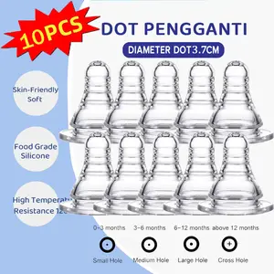 [10Pcs] Dot bayi lembut silikon dot yang cocok untuk botol bayi kaliber sempit 3.7 cm Bahan aman bebas BPA