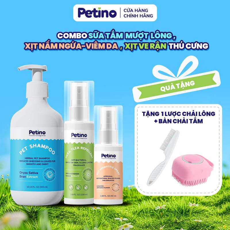 Combo PETINO Chăm Sóc Toàn Diện: Sạch Mùi – Trị Ve Rận – Giảm Viêm Ngứa