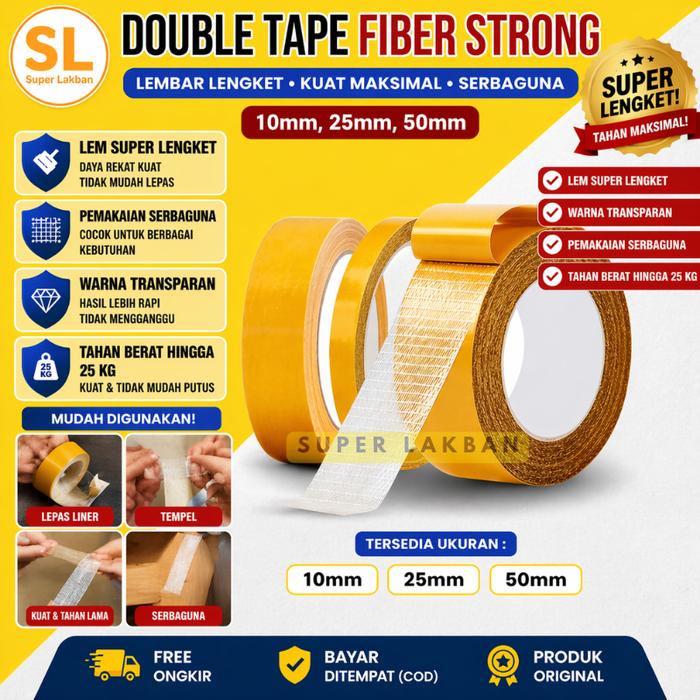 Promo Double Tip Kain Kuning Isolasi Selotip 2 Sisi Super Kuat Lengket ...