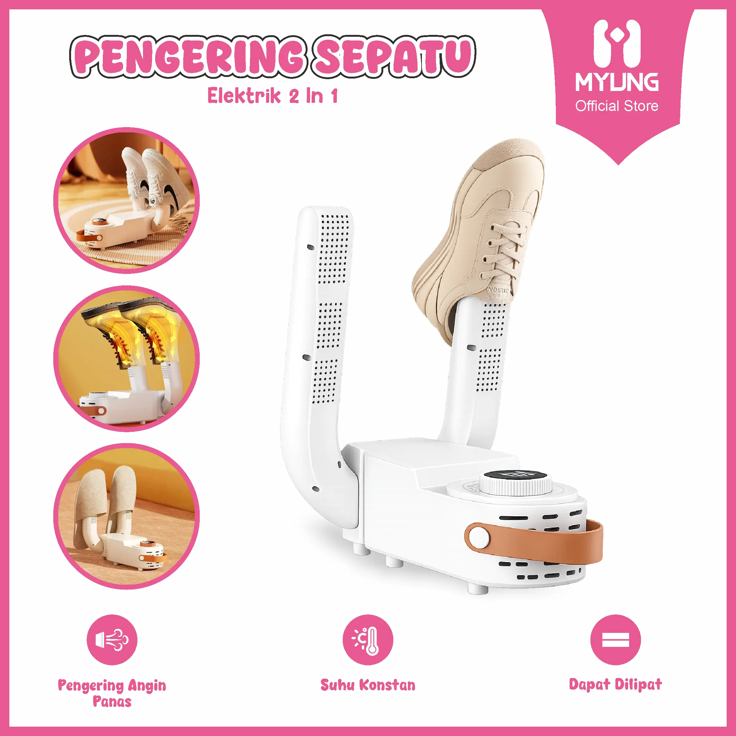 MYUNG Mesin Pengering Sepatu UV Steril Suhu Konstan Lipat Portable Tampilan LED Pemanas Elektrik Anti Bau & Jamur