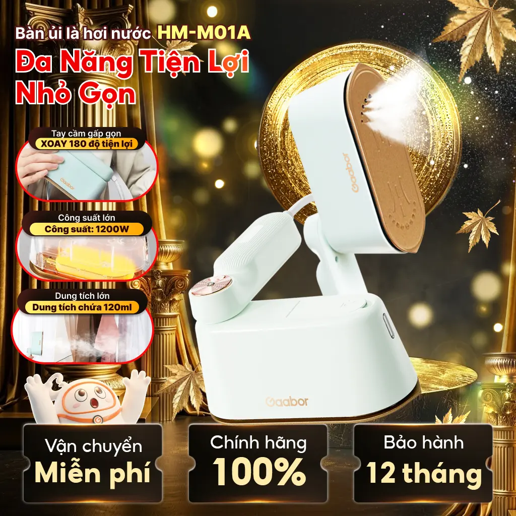 Gaabor | Bàn là hơi bàn ủi hơi nước Gaabor HM-M01A 2 trong 1 cầm tay mini công suất 1200W 2 chế độ ủi nước và khô  Ủi Quần Áo Là Quần Áo cầmtay bàn ủi hơi nước loại eu máy là hơi Vietnam Loại EU Clothes Steamers frico steamer gấp gọn
