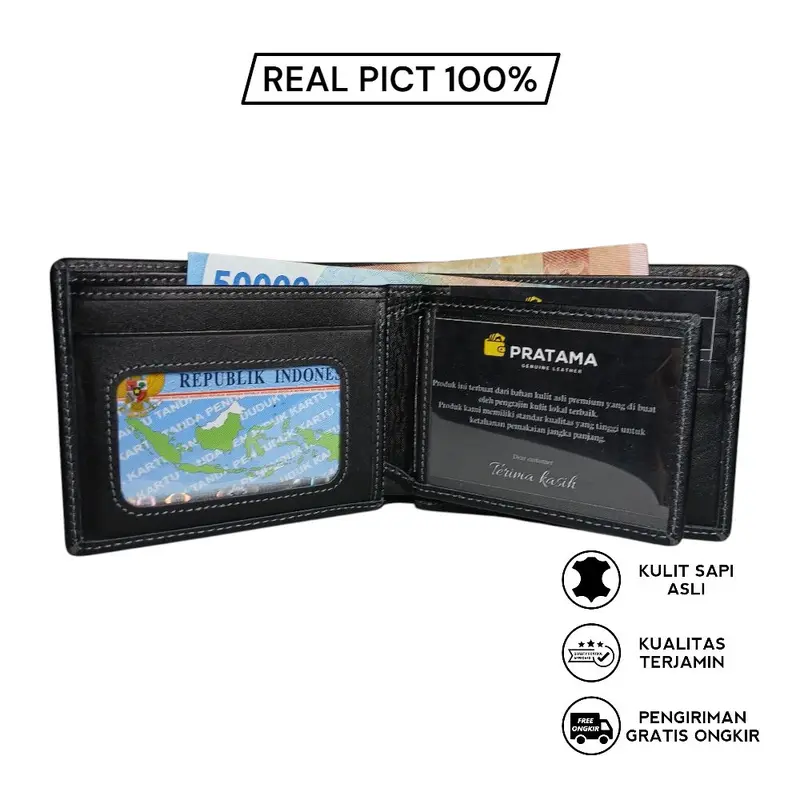 Dompet lipat pria kulit sapi asli Kartu Uang 1