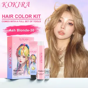 KOKIRA hair color Ash Blonde Pastel Color semir rambut Cat Rambut Permanen Hair Dye Pewarna Rambut Color 100ml & Developer 100ml Alami Light Brown Plant hair colour