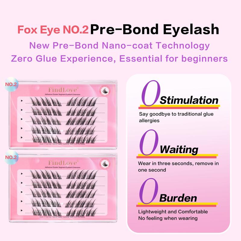 Product Introduction of [No Need Glue]Find Love Fox Eye NO.2 Pre-Bond Technology  No Glue Needed  DIY Eyelash  1-Step Press On Lashes Self Adhesive Reusable Natural Segmented  Long Lasting DIY Lash gluefree lashes Self-Adhesive C Curl Lashes 29