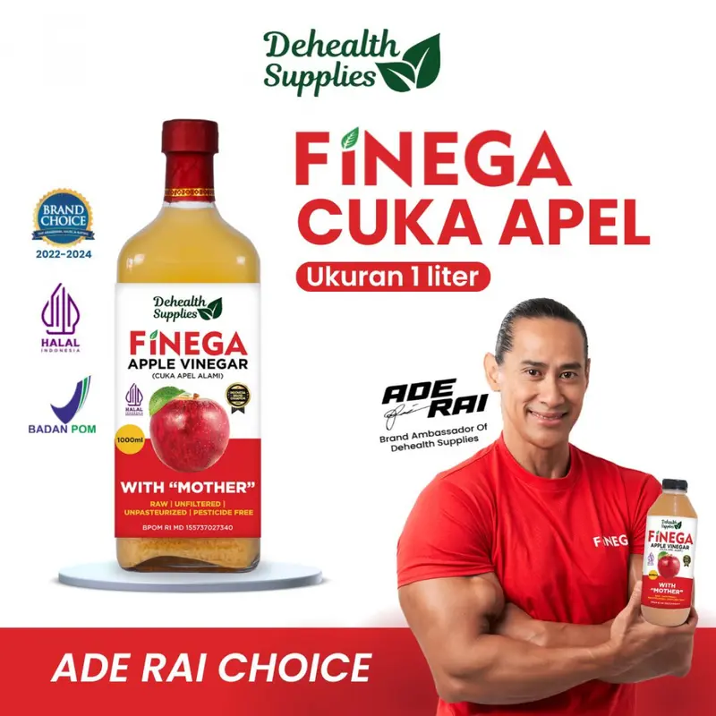 Cuka Apel FINEGA by Ade Rai Dehealth 1 liter 500ml Asli Original 0