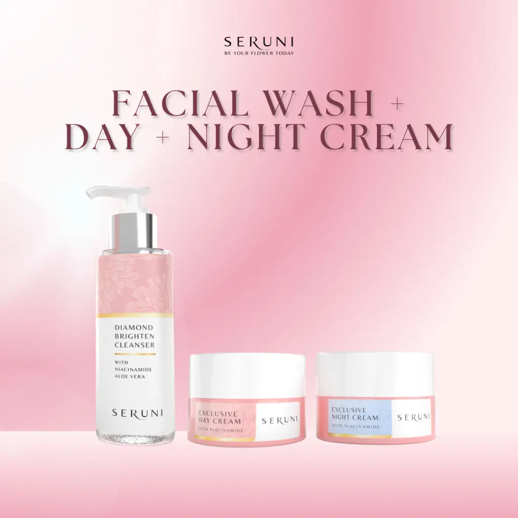 Paket Bundling Seruni Facial Wash, Day & Night Cream cleanser vitamin wajah  Acid Extract