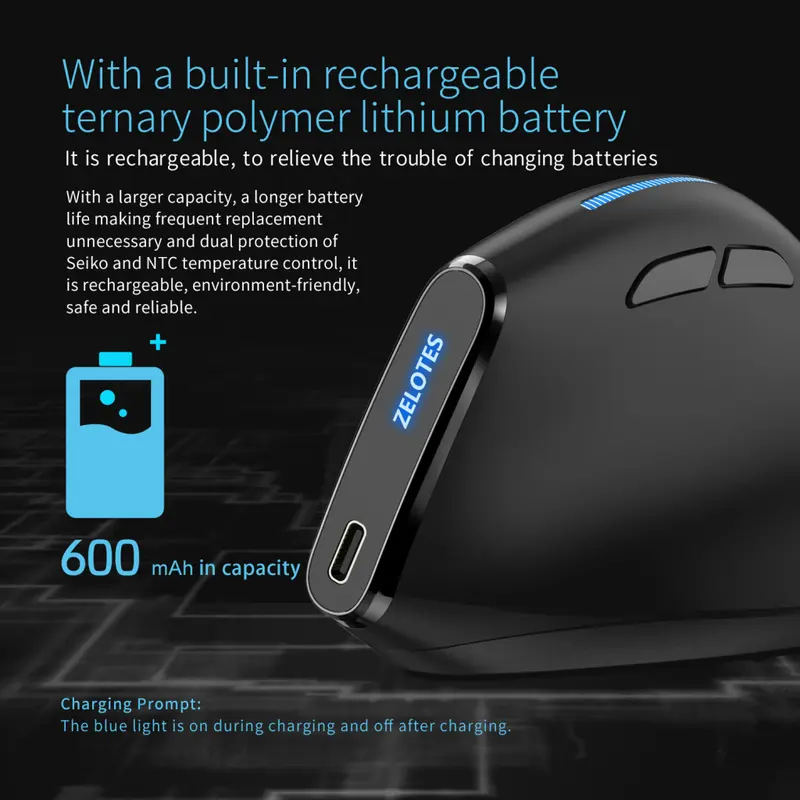 Zelotes F36A Ergonomic Wireless Vertical Gaming Mouse 2400 DPI 6 Buttons Ergonomis 6