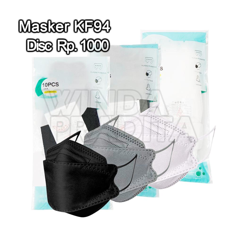 Masker KF94 Hitam Putih Dewasa Non Medis 3 Ply Earloop - Paket Bundling 10 Pack - Kf Hitam 5 Pack 50Pcs