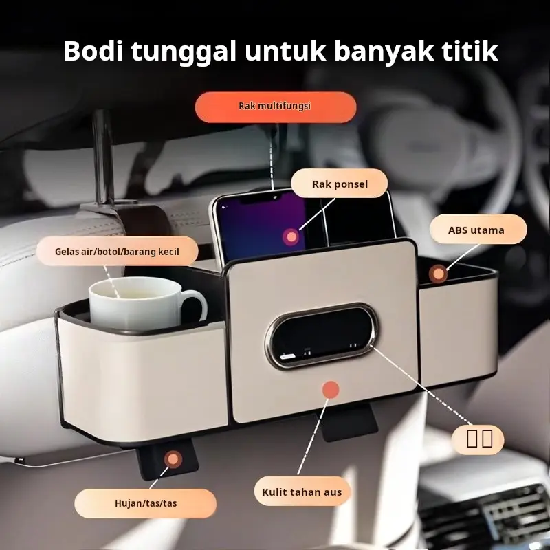 Organizer Mewah Multifungsi untuk Sandaran Jok Mobil, Tas Penyimpanan Klasifikasi & Tempat Tisu Mobil, Rak HP & Gelas di Belakang Jok, Kotak Penyimpanan Anti Air Tanpa Pemasangan dan Bisa Dilepas