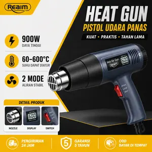REAIM Heat Gun Hot Air Gun Mesin Heat Gun Pistol Panas Heat Gun Digital 900W 60°C-600°C Layar Digital