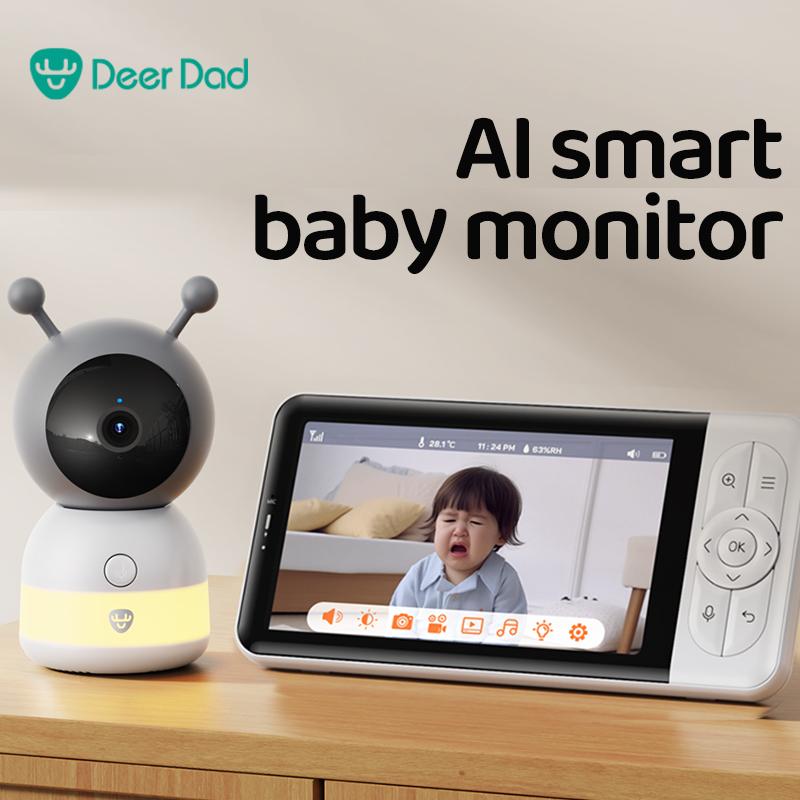 Deer Dad  Baby Monitor Camera Cute Styling 1080p Resolution High-definition Night Vision Five-inch Large Screen Voice Call Colorful Night Lights 1