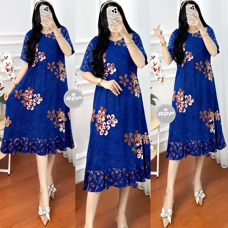 Terbaru | Daster Maura Wanita Kekinian Lengan Pendek Rayon Busui Resleting Depan - Daster Motif Terbaru - Baju Tidur Daster Katun Musim panas Bumil Batik Dress Panjang Belah Samping 4