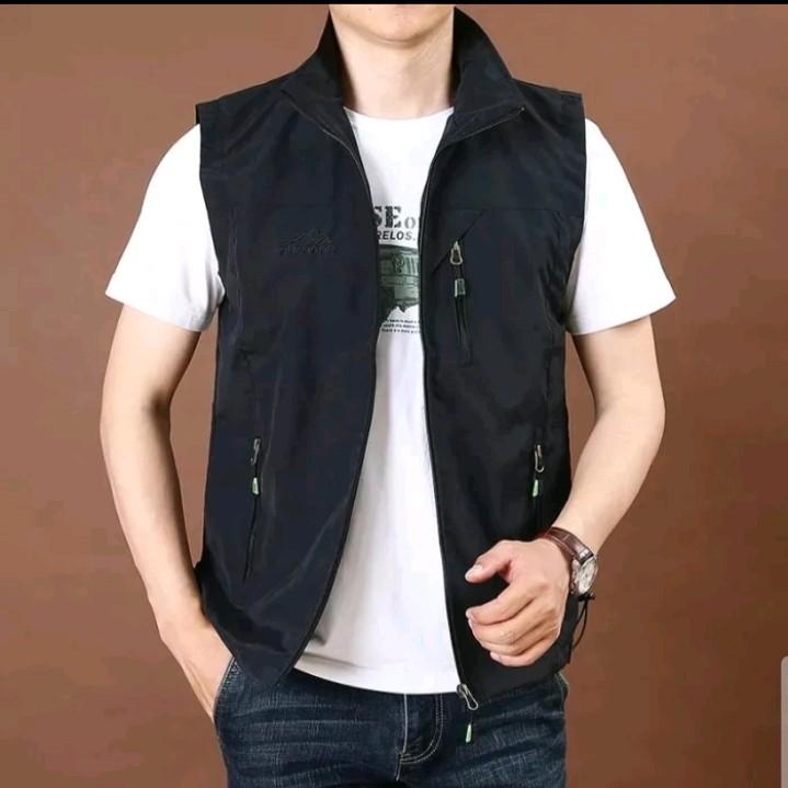 Rompi vest outdoor pria, bahan katun, rompi outdoor terbaru, rompi casual pria dan wanita Hitam Abu Formal 4