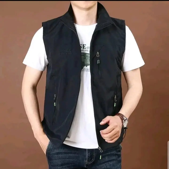 Rompi vest outdoor pria, bahan katun, rompi outdoor terbaru, rompi casual pria dan wanita Hitam Abu Formal 4