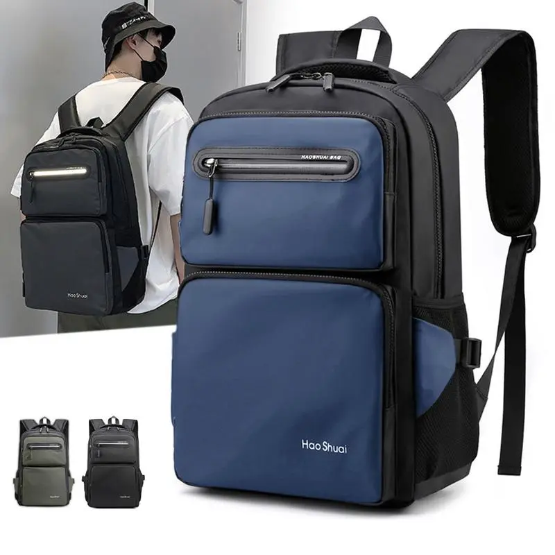 Ransel Backpack Pria RHSHUAI - Tas Ransel Backpack Pria Waterproof Tas Laptop Laki-Laki Sekolah dan Kerja | Tas Ransel Pria Wanita Waterproof Tas Laptop Punggung Anti Air Backpack Daily Tas Kuliah Black Abu Hijau Navy