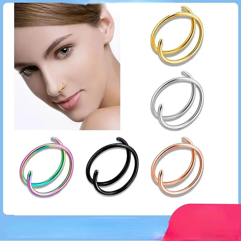 1PC Stainless Steel Double Layers Nose Ring for Single Piercing Women Men Twist Nose Hoop Spiral Nose Ring Earrings