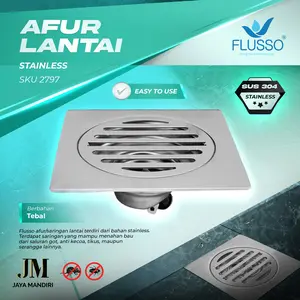 Flusso Floor Drain Afur Saringan Got Lantai Kamar Mandi Stainless Ada Katup 2797