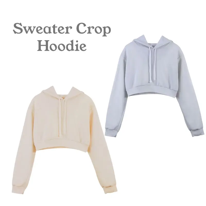 Baju basic Anak Perempuan Model Crop Top Hoodie polos Sweater - Fashion korea Pakaian nyaman bahan fleece tangan panjang tebal 0