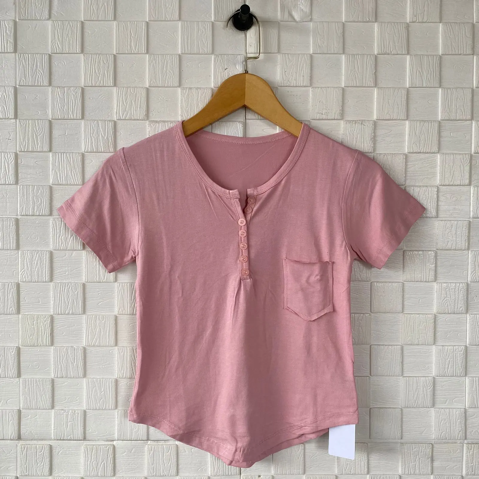 Kaos Crop Kancing Terbaru Wanita/Atasan Basic Polos Oval Lengan Pendek/T-shirt Vneck Korean Wanita
