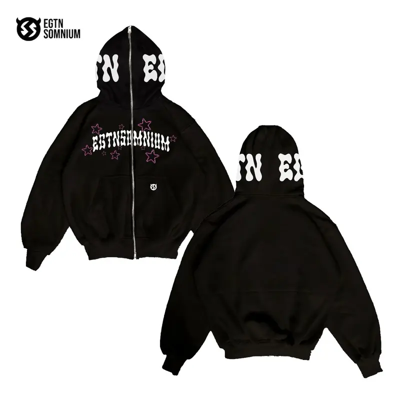 EGTNSOMNIUM hoodie Boxy Full zipper Sekena Cowo Dan Cewe Warna Hitam Unisex 0